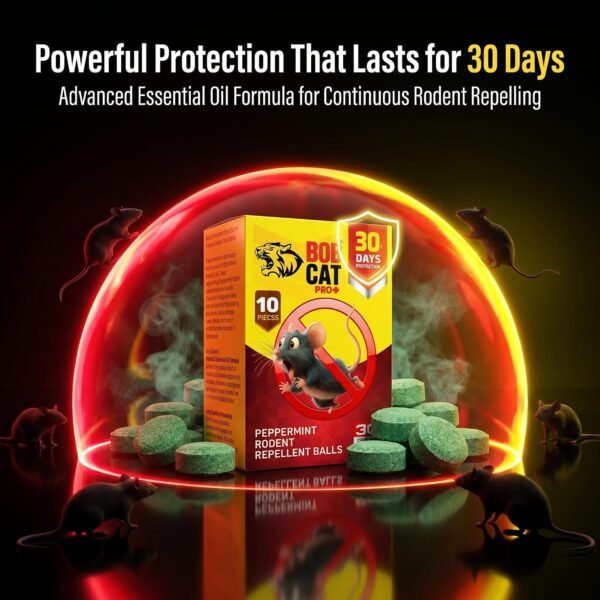 81mTL79RChL._SL1500_ BOB CAT Pro+ Peppermint Repellent Rat Balls | Protection from Rodent | Safe No-Kill | 100% Herbal & Natural | 30-Day Protection | for Car, Home,Warehouse,Factory & Office | 10 Piece | Formulation 4X