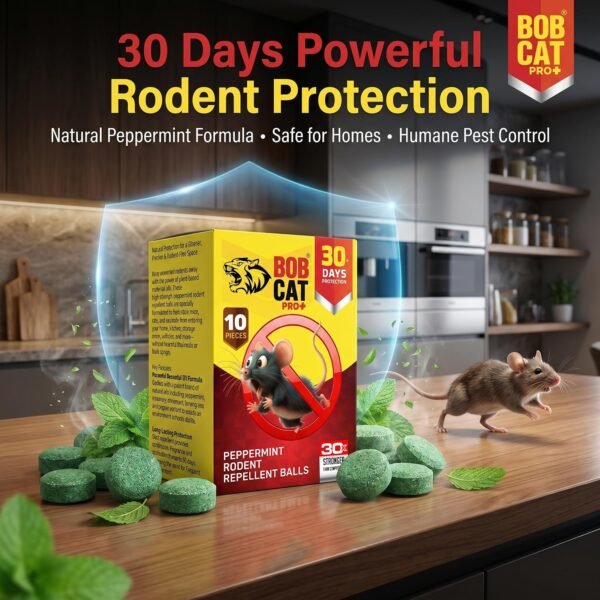 81nevtHi6dL._SL1500_ BOB CAT Pro+ Peppermint Repellent Rat Balls | Protection from Rodent | Safe No-Kill | 100% Herbal & Natural | 30-Day Protection | for Car, Home,Warehouse,Factory & Office | 10 Piece | Formulation 4X