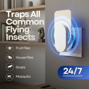 81pk1akKvSL._SL1500_ Gecko Flying Insect Trap 1 Plug in Device & 5 Refill Cartridges - Plug in Fly Trap & Indoor Bug Catcher for Gnats, House & Fruit Flies - Blue & UV Light Technology, Alternative to Bug Zappe