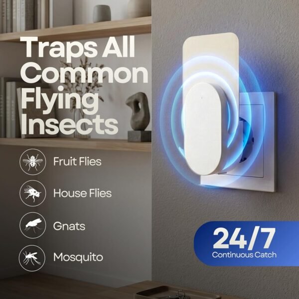 Gecko Flying Insect Trap 1 Plug in Device & 5 Refill Cartridges - Plug in Fly Trap & Indoor Bug Catcher for Gnats, House & Fruit Flies - Blue & UV Light Technology, Alternative to Bug Zappe