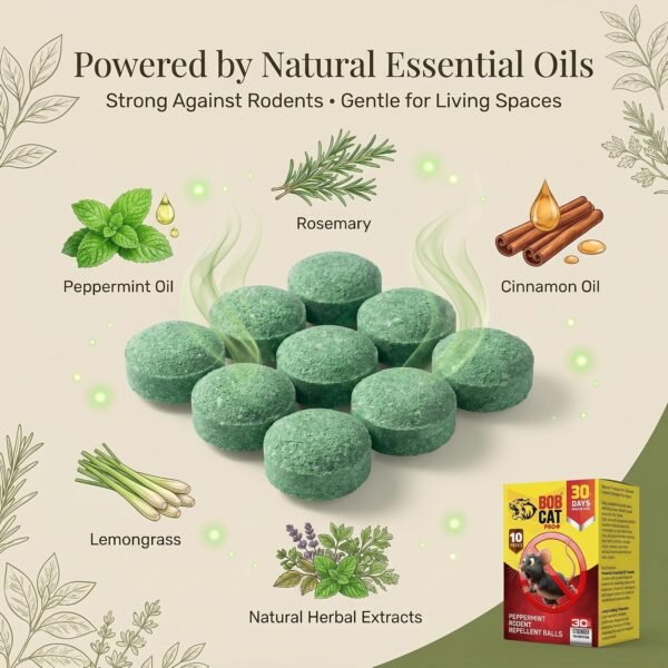 81tp0CEmEzL._SL1500_ BOB CAT Pro+ Peppermint Repellent Rat Balls | Protection from Rodent | Safe No-Kill | 100% Herbal & Natural | 30-Day Protection | for Car, Home,Warehouse,Factory & Office | 10 Piece | Formulation 4X