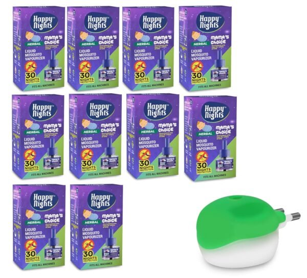 81wsa9Ne3rL._SL1500_.jpg Happy Nights Mama's Choice Mosquito Repellent Vaporizer | 100% Natural Protection for Babies | 45ml x 10 Pack | Refill + Machine