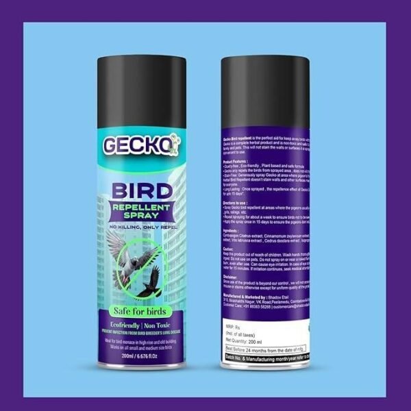 Gecko Bird Repellent Spray for Bird Control For Home And Office| Bird Control Spray | Non-Toxic| Safe for Birds | Pigeon Repellent | Repels Birds - Pack of 1 (200 ML) - FORMULATION 10X Pack of 1