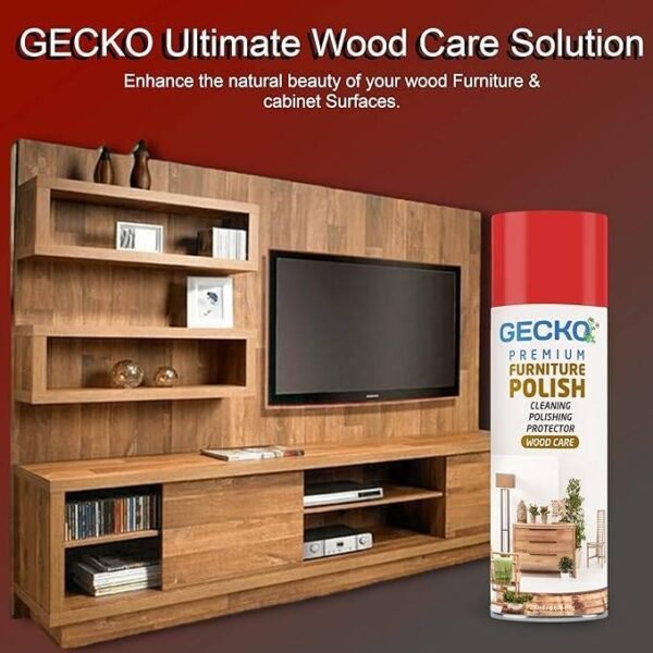 GECKO Furniture Polish Spray | Wood Care & Protection | Cleans & Restores Shine | Shiny Wood Furniture Surfaces | 200ml (Pack of 1) - FORMULATION 110X Pack of 1