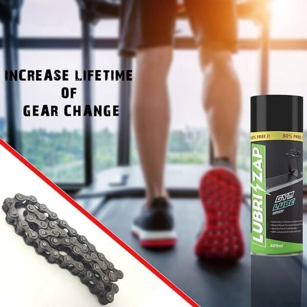 Qbxt1Bomb7Y6JUA.jpg Lubrizap Gym Lube Spray for Treadmills and Gym Equipment, Wear Resistant Lubricant for Improved Performance and Long Life - Gym Accessories Chain Spray Pack of 1 (225 ml) Pack of 1