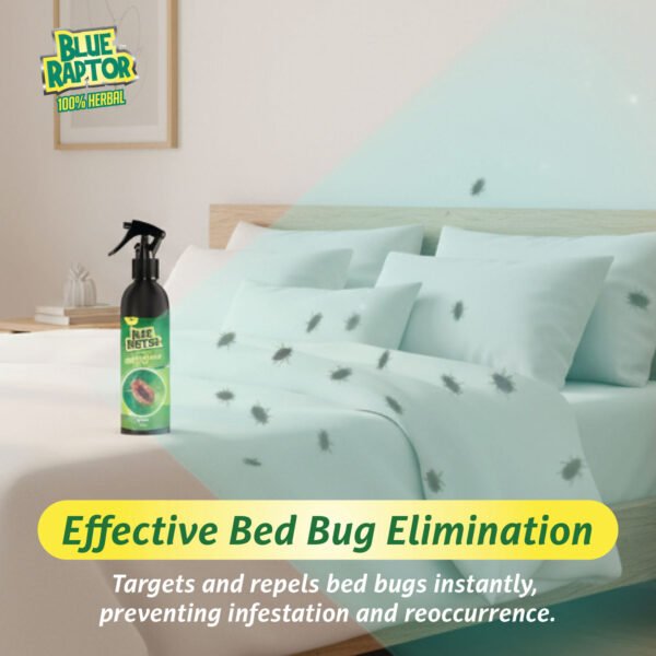 W-Blue raptor Bed bug A+-02 Blue Raptor BedBug Spray | Herbal Plant-Based Essential Oil Formula | Long-Lasting Bed Bug Control for Mattress, Sofa & Pillows | Safe Non-Toxic Home Use | Khatmal Repellent | Pack of 1 | 200ML
