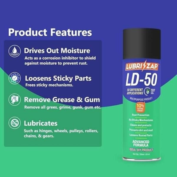 Xbxt1R3L-vPQH3U.jpg Lubrizap Ld-50,Spray,Rust Remover,Auto Maintenance,Lubricant,Loosen Stuck & Rust Parts,Metal,Iron,Chrome,Wood,Aluminium,Home,Doors & Locks,Vehicle Descaling (200Ml+20Ml Extra) Pack of 1