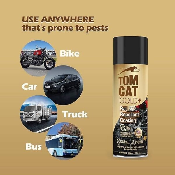 abxt1hGTxZNnnhC.jpg Shadow Securitronics Tom Cat Gold+ No Entry Rat Repellent Spray for Cars, Pack of 1- EV Safe Rat Protection Spray, Seat other Accesseries In Car, 30 Days Protection,200ML - FORMAILATION 500 X
