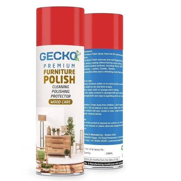 GECKO Furniture Polish Spray | Wood Care & Protection | Cleans & Restores Shine | Shiny Wood Furniture Surfaces | 200ml (Pack of 1) - FORMULATION 110X Pack of 1