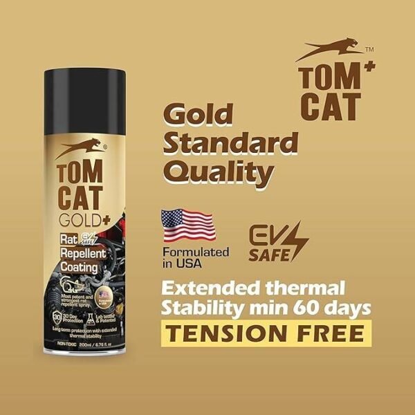 obxt1hbKW6Uf7.jpg Shadow Securitronics Tom Cat Gold+ No Entry Rat Repellent Spray for Cars, Pack of 1- EV Safe Rat Protection Spray, Seat other Accesseries In Car, 30 Days Protection,200ML - FORMAILATION 500 X