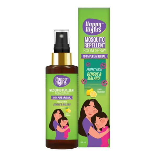 web-Mosquito Spray Bottle-4 Happy Nights Herbal Mosquito Repellent Room Spray - Lemon Fragrance – Natural Mosquito Protection, Chemical-Free, Long-Lasting Insect Repellent for Home and Bedroom -100ml (Pack of 1) - FORMULATION 1X 100ML